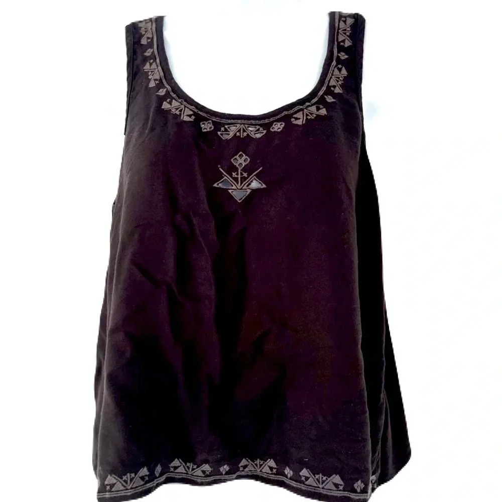Roxy/ Black boho/ Embroidered/ Tank top/ Laser cut design/ Size US S